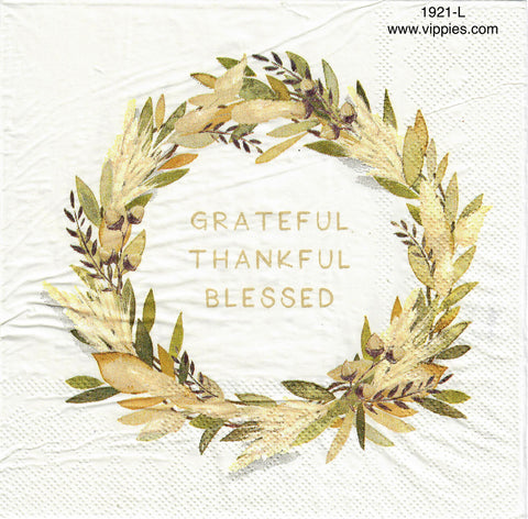 AT-1921 Grateful Thankful Blessed Wreath Napkin for Decoupage