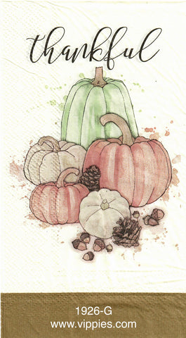 AT-1926 Thankful Pumpkin Gold Border Guest Napkin for Decoupage