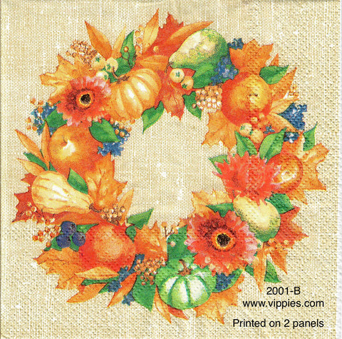 AT-2001-B Wreath Pumpkin Gourd Napkin for Decoupage