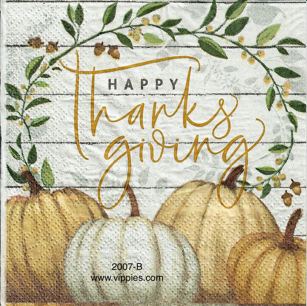 AT-2007-B Happy Thanksgiving Leaf Arch Pumpkins Napkin for Decoupage