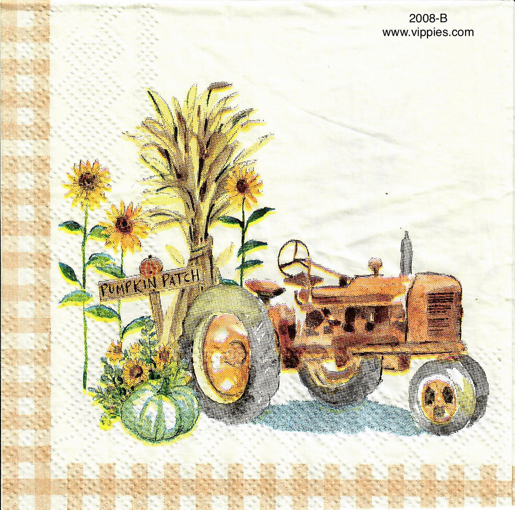 AT-2008-B Tractor Pumpkin Patch Napkin for Decoupage
