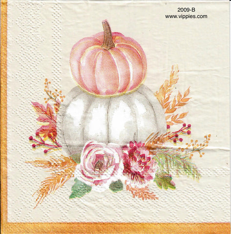 AT-2009-B Two Pumpkins Floral Napkin for Decoupage