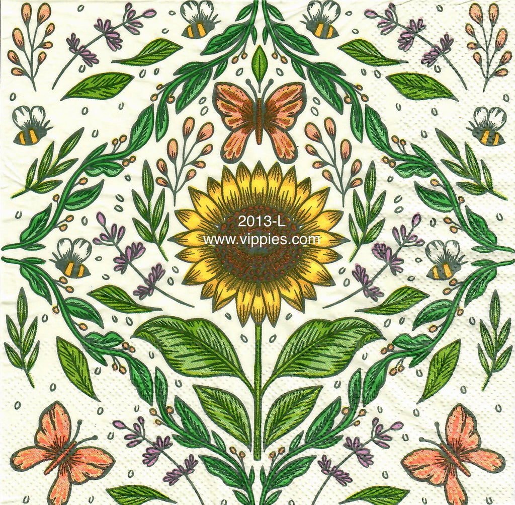 AT-2013-L Sunflower Floral Butterflies Bees Napkin for Decoupage