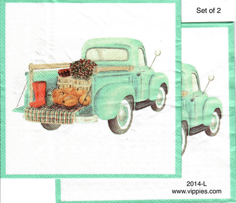 AT-2014-L-S Set of 2 Turquoise Pickup Pumpkins Luncheon Napkins for Decoupage
