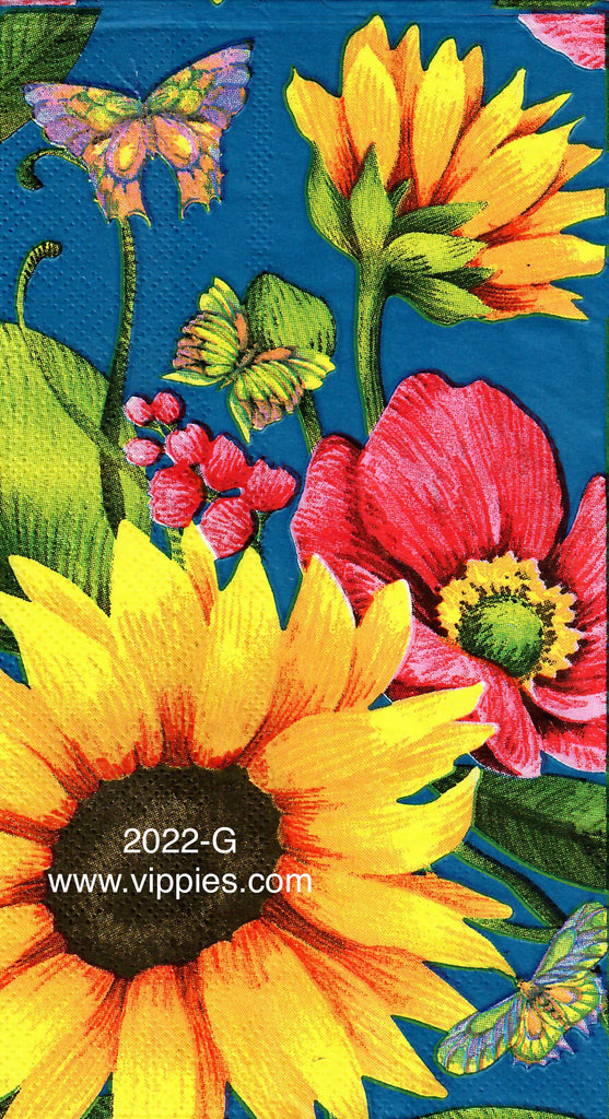 AT-2022-G Sunflowers Roses on Blue Guest Napkin for Decoupage