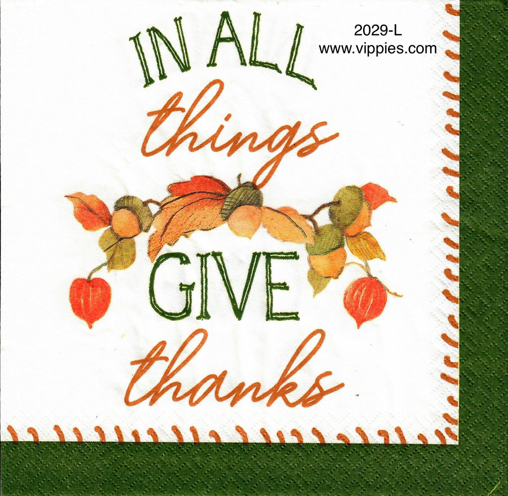 AT-2029-L In All Things Give Thanks Leaves Napkin for Decoupage