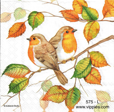 AT-575 Fall Robins Napkin for Decoupage