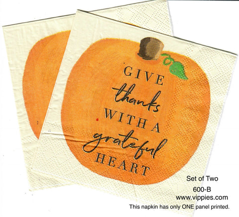 AT-600-S Set of 2 Thanks with Grateful Hearts Beverage Napkin for Decoupage