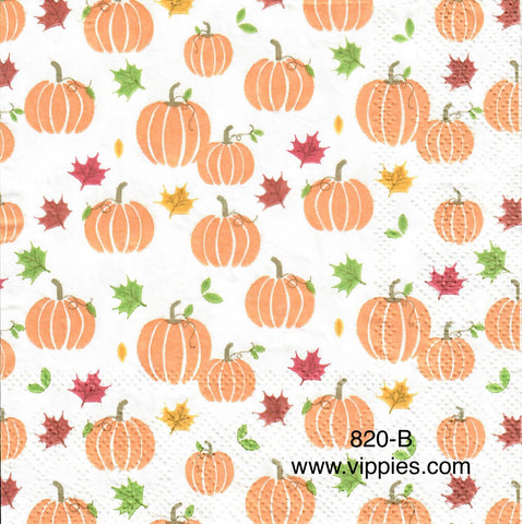AT-820 Little Pumpkins Leaves Background Napkin for Decoupage