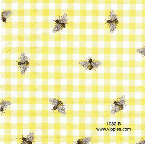 BB-1082 Bee Yellow Checks Napkin for Decoupage