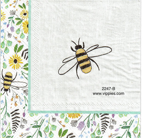 BB-2247-B Bee Floral Border Napkin for Decoupage