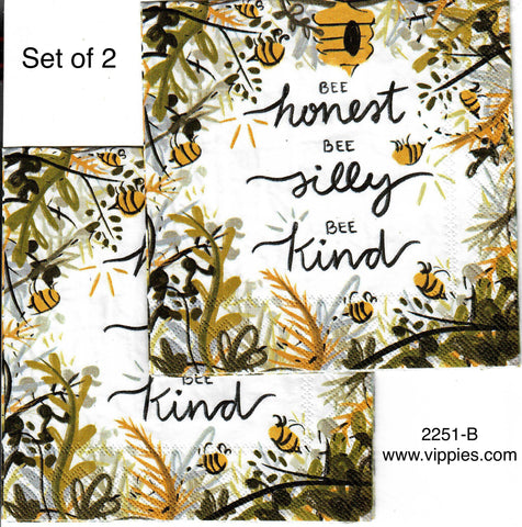 BB-2251-B-S Set of 2 Bee Honest Silly Kind Beverage Napkins for Decoupage
