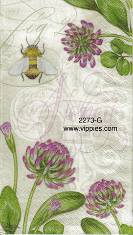 FL-2419-B-S Set of 2 Watercolor Garden Bees Beverage Napkins for