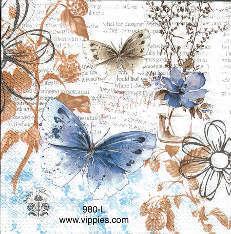 BB-980 Blue Butterfly Collage Napkin for Decoupage