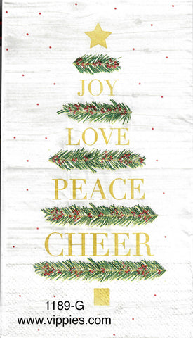 C-1189 Joy Love Peace Tree Guest Napkin for Decoupage