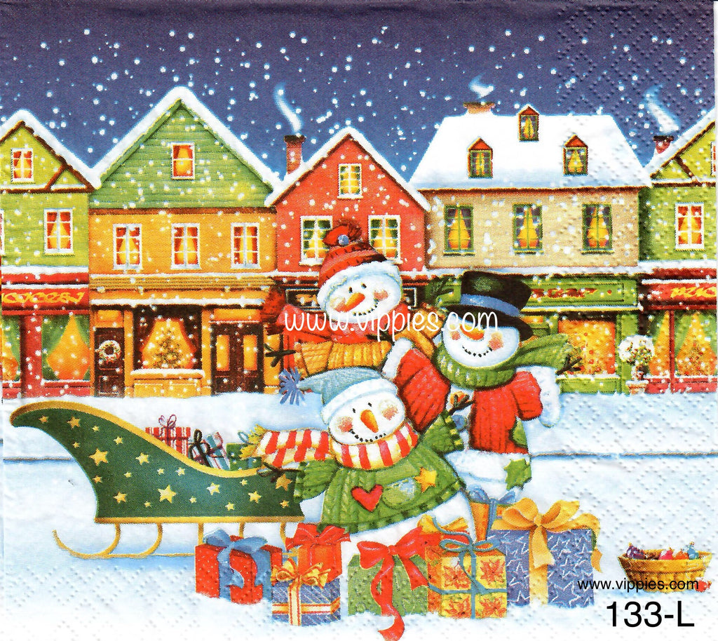 C-133 Snowfamily Town Napkin for Decoupage