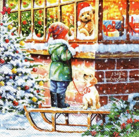 C-1349 Boy Wishing Sled Dog Napkin for Decoupage