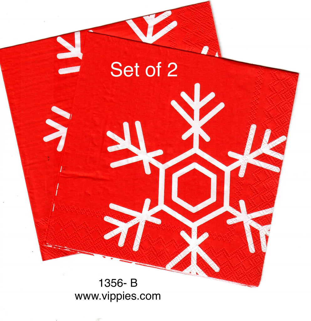 C-1356-B-S Set of 2 Red Snowflake Napkins for Decoupage