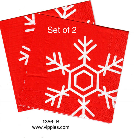 C-1356-B-S Set of 2 Red Snowflake Napkins for Decoupage
