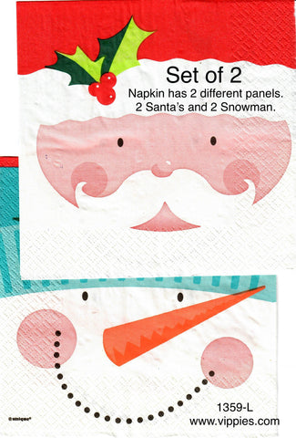 C-1359-S Set of 2 Santa/Snowman Faces Napkins for Decoupage