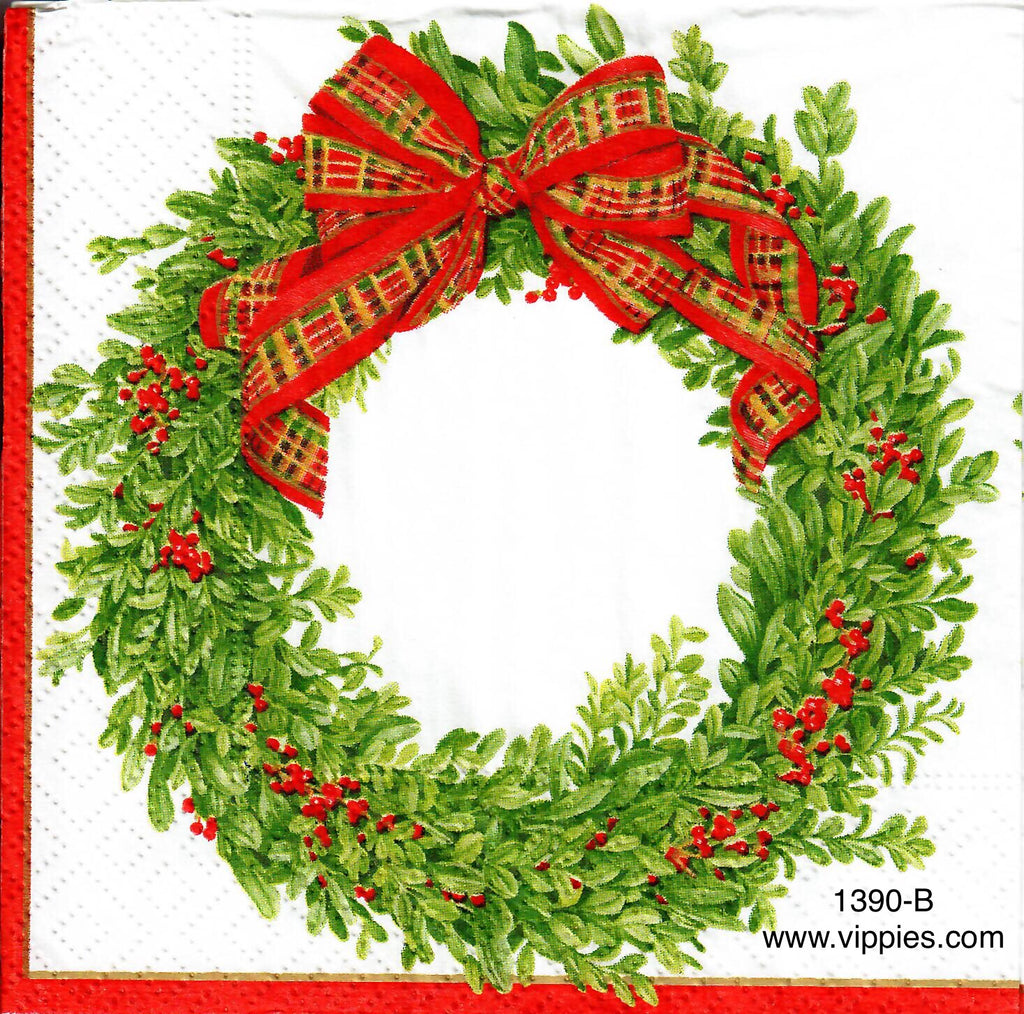 C-1390 Wreath Plaid Bow Napkin for Decoupage
