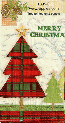 C-1395-G Merry Christmas Plaid Tree Guest Napkin for Decoupage