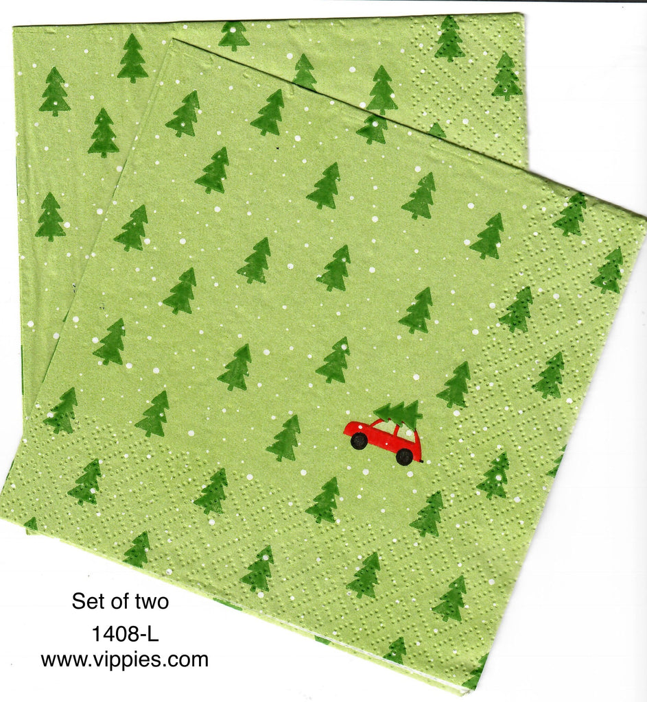 C-1408-L-S Set of 2 Trees Red Car Napkins for Decoupage