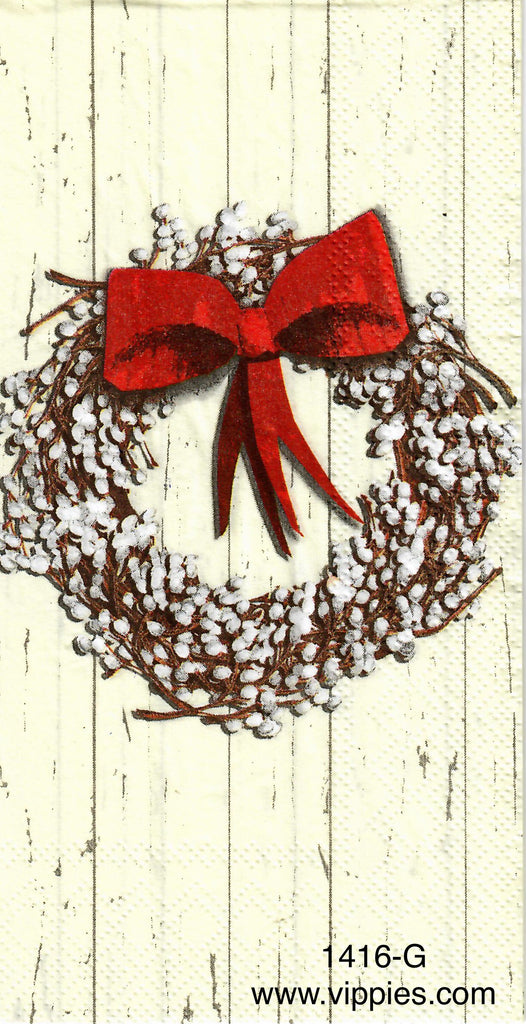 C-1416-G White Berry Wreath Planks Guest Napkin for Decoupage