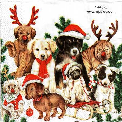 C-1446 Christmas Antler Dogs Napkin for Decoupage