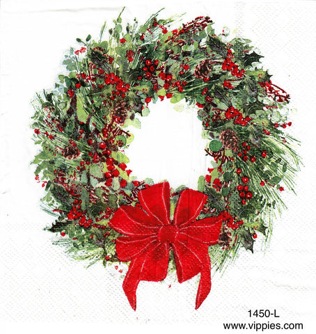 C-1450 Holly Berry Bow Wreath Napkin for Decoupage
