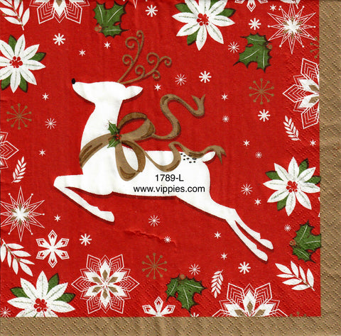 C-1789 Leaping White Deer Napkin for Decoupage