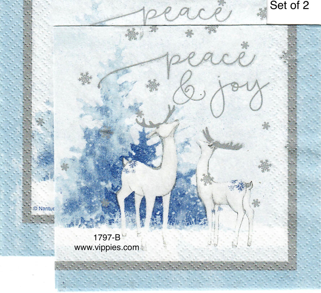 C-1797-B-S Set of 2 Peace and Joy Deer Napkins for Decoupage
