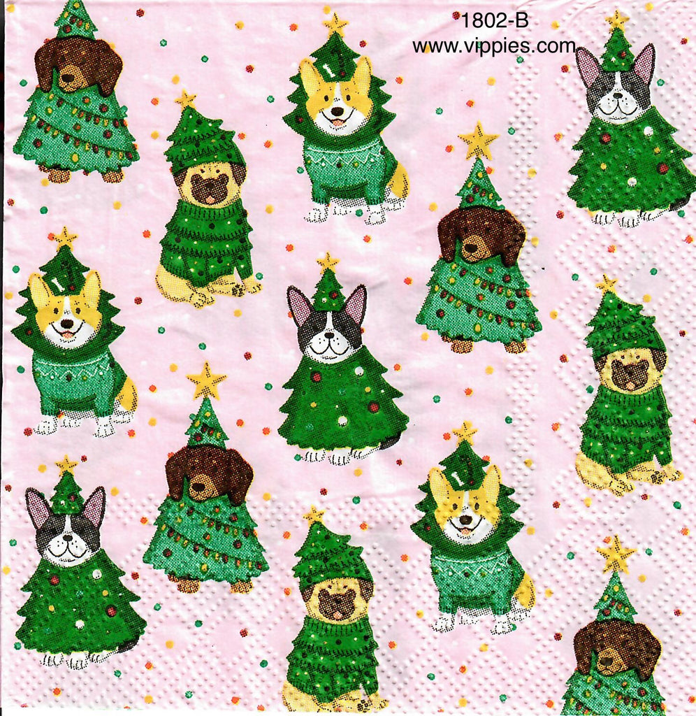 C-1802 Dogs Dressed as Trees Napkin for Decoupage