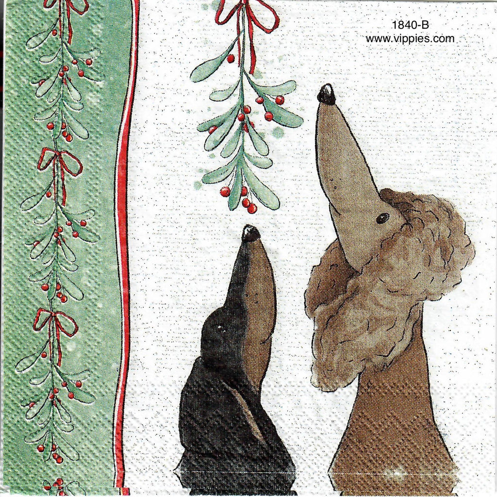 C-1840 Pups Looking Up at Mistletoe Napkin for Decoupage