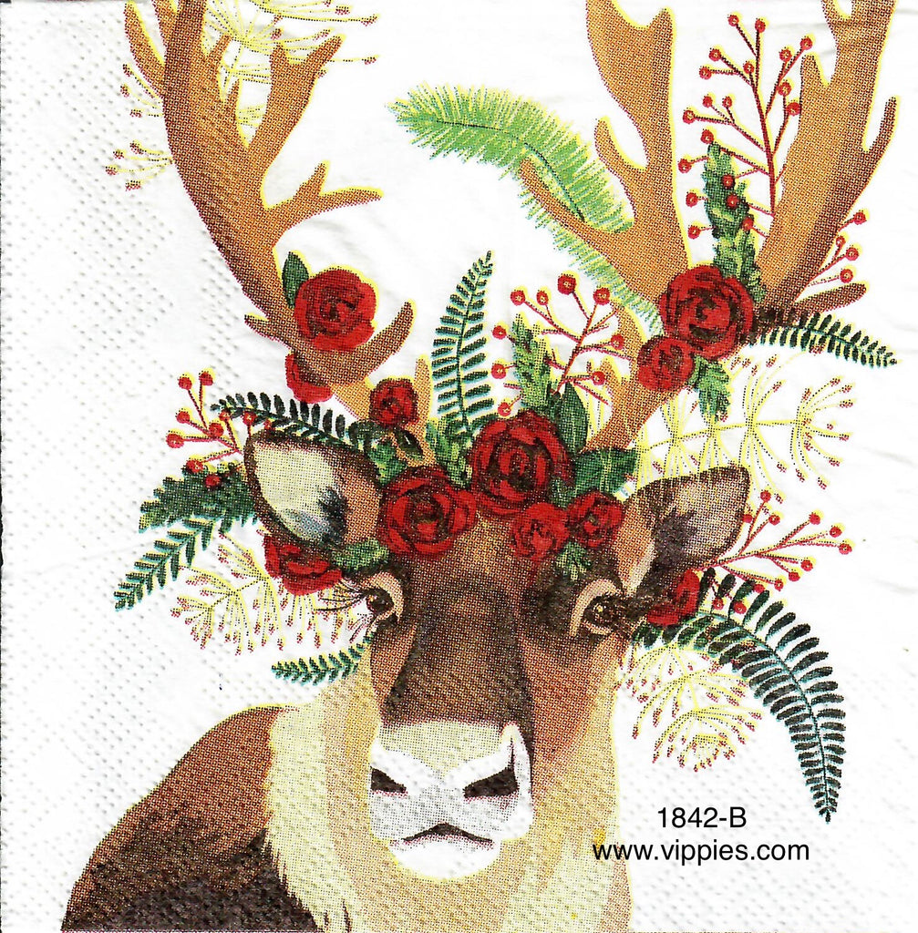 C-1842 Deer with Flowers Napkin for Decoupage