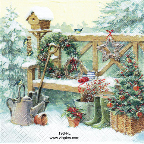 C-1934 Winter Gardening Bench Napkin for Decoupage