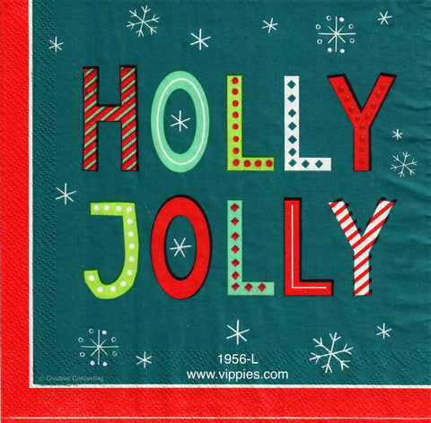 C-1956 Holly Jolly Words Napkin for Decoupage