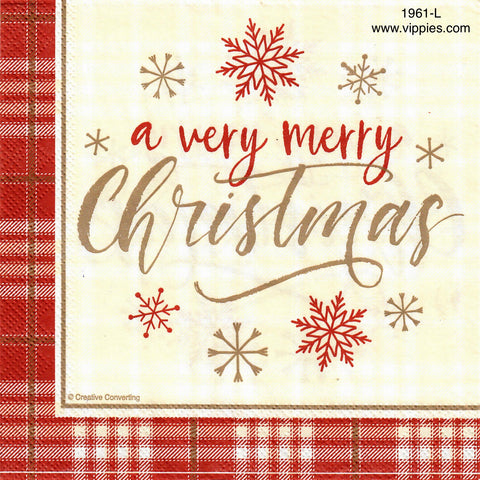C-1961 Very Merry Christmas Plain Napkin for Decoupage