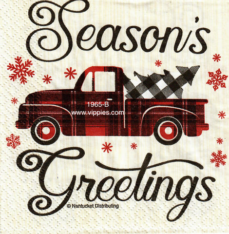 C-1965 Seasons Greetings Plaid Pickup Napkin for Decoupage