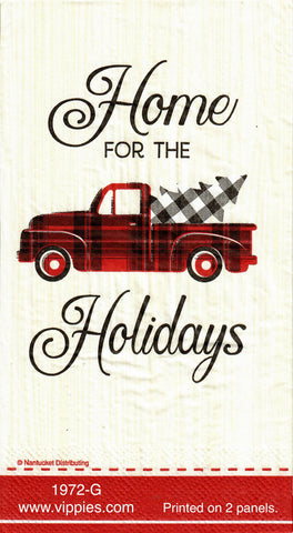 C-1972 Home for Holidays Plaid Pickup Guest Napkin for Decoupage