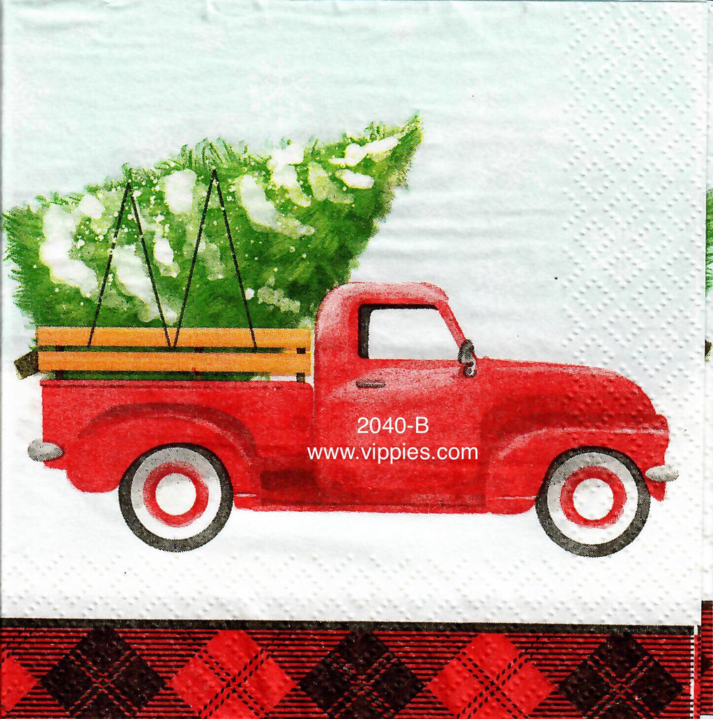 C-2040-B Pickup Tree Red Plaid Napkin for Decoupage