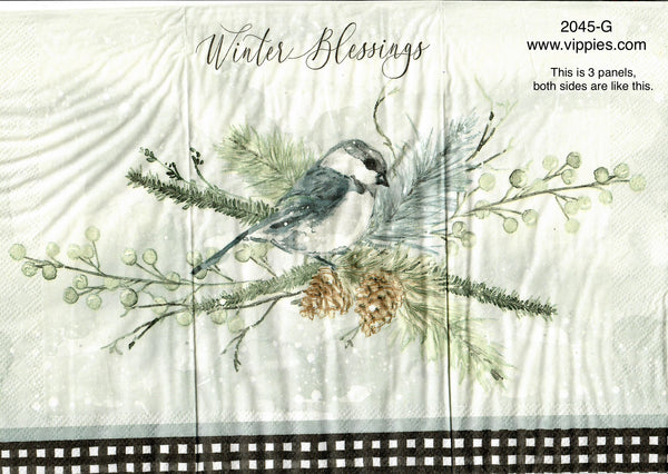 C-2045-G Winter Blessings Blue Bird Guest Napkin for Decoupage