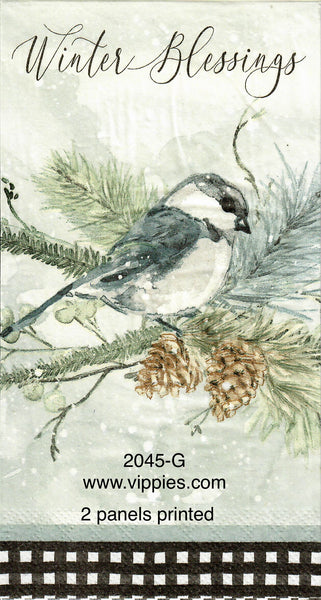C-2045-G Winter Blessings Blue Bird Guest Napkin for Decoupage