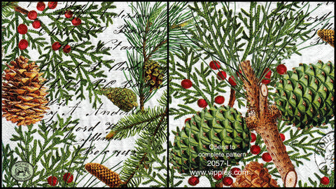 C-2057-L Evergreens Pine Cones Words Napkin for Decoupage