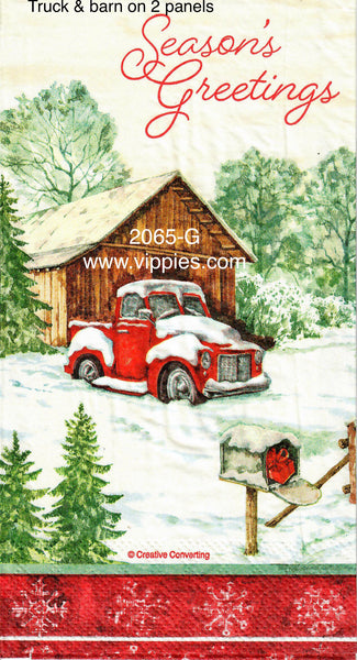 C-2065-G Seasons Greetings Barn Red Truck Guest Napkin for Decoupage