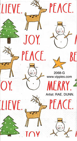 C-2068-G Rae Dunn Words Deer Snowman Guest Napkin for Decoupage