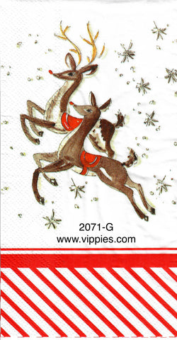 C-2071-G Two Flying Deer Snow Guest Napkin for Decoupage