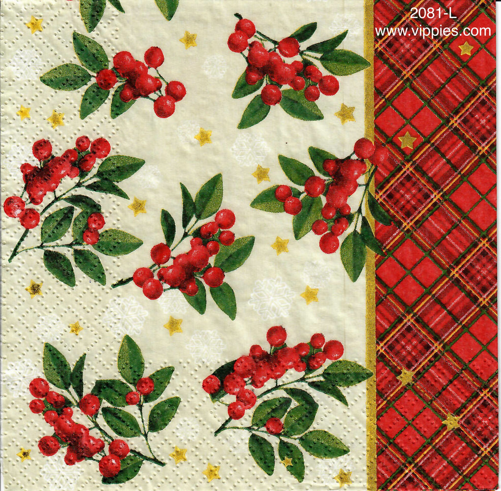 C-2081-L Mistletoe Plaid Border Napkin for Decoupage