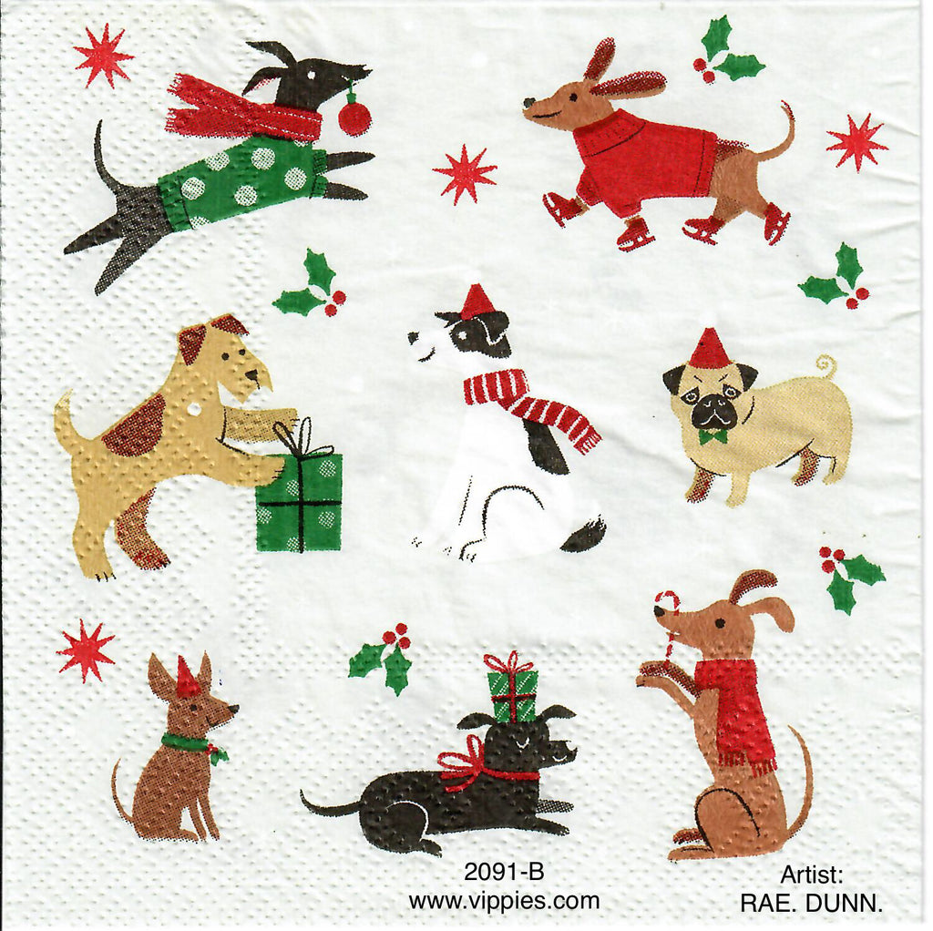 C-2091-B Rae Dunn Christmas Doggie Print Napkin for Decoupage