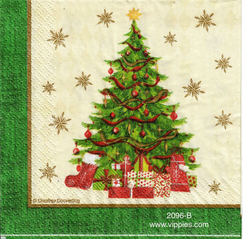 C-2096-B Christmas Tree with Green Border Napkin for Decoupage